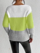 Kadın Uzun Kollu Kayık Yaka çok Renkli Triko Bluz thumbnail 4