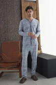 Pijamood 8827 Mavi Pamuklu Erkek Pijama Takımı - 1