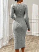 Kadın Uzun Kollu Kruvaze Yaka Triko Midi Boy Elbise thumbnail 4