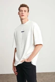 Unisex Baskılı Oversize T-Shirt - Beyaz thumbnail 4