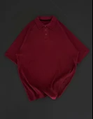 Yakalı Patlı Kısa Kol T-shirt - Bordo thumbnail 2