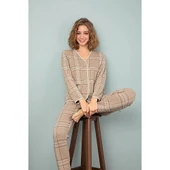 Sevim 12490 Açık Kahve Pamuklu Düğmeli Kadın Pijama Takımı thumbnail 3