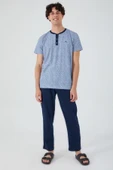 Arnetta İndigo Renk Erkek Kısa Kollu Pijama Takımı - 3