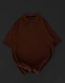 Yakalı Patlı Kısa Kol T-shirt - Kahverengi thumbnail 2