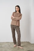 Pjs 24512 Kahverengi Leopar Desenli Uzun Kollu Kadın Pijama Takımı thumbnail 4