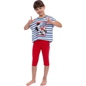 Mınnıe Mouse Petrol Renk Kız Garson Kapri Tayt Takımı thumbnail 1