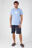 Arnetta İndigo Renk Erkek Bermuda Pijama Takımı thumbnail 3
