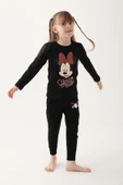 Mınnıe Mouse Siyah Renk Kız Çocuk Kısa Kollu Pijama Takımı - 1