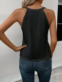 Kadın Omuzlardan Açık Boyundan Askılı Kalp Baskılı Viskon Bluz thumbnail 4