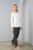 Pjs 24561 Yeşil Uzun Kollu Ekoseli Kadın Pijama Takımı thumbnail 2