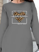 Kadın Uzun Kollu Bisiklet Yaka Desenli Viskon Iki Iplik Bluz thumbnail 2