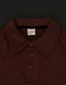 Yakalı Patlı Kısa Kol T-shirt - Kahverengi thumbnail 3