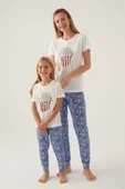 Roly Poly 3415 Pamuklu Anne Kız Kısa Kollu Garson Pijama Takımı Beyaz - 1