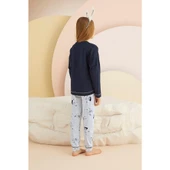 Zeyzey 8339 Lacivert Renk Kız Çocuk Nakışlı Pijama Takımı thumbnail 2