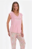 Eros 33510 Pamuklu Kısa Kollu V Yaka Kadın Pijama Takımı PEMBE thumbnail 1