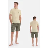 Eros 33012 Pamukl Kısa Kollu Erkek Şortlu Pijama Takımı SARI thumbnail 2