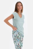 Eros 33580 Pamuklu Kısa Kollu V Yaka Kadın Pijama Takım Mint thumbnail 1