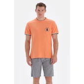 Eros 33042 Pamuklu Kısa Kollu Erkek Şortlu Pijama Takımı TURUNCU thumbnail 1