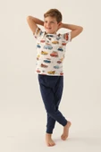 Roly Poly 3358 Pamuklu Kısa Kollu Erkek Çocuk Pijama Takımı Beyaz - 1