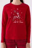 Arnetta 3106 Pamuklu Anne Kız Uzun Kollu Kadın Pijama Takımı KIRMIZI thumbnail 6