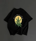 Ön Ve Arka Baskılı Oversize Bisiklet Yaka T-shirt- Siyah thumbnail 1