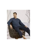 Kly V Yaka Battal Uzun Kol Pijama Takım 9107 Lacivert - 2