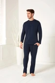 Doreanse 4500 Uzun Kollu Sabahlıklı Modal Kutulu 3 Lü Erkek Pijama Takımı LACİVERT - 3