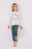 Arnetta 3050 Pamuklu Anne Kız Uzun Kollu Garson Kız Çocuk Pijama Takımı Beyaz - 7