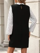 Kadın Uzun Kollu Yakalı Kol Ve Yaka Puantiye Detaylı Ithal Krep Elbise thumbnail 5