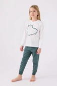 Arnetta 3050 Pamuklu Anne Kız Uzun Kollu Garson Kız Çocuk Pijama Takımı Beyaz - 1