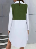 Kadın Uzun Kollu Gömlek Yaka çift Renkli Trikoton Elbise thumbnail 3