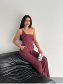 Asimetrik Crop Pantalon Ikili Takım - Gül Kurusu thumbnail 1