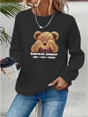 Kadın Uzun Kollu Bisiklet Yaka Ayıcık Desenli Viskon Iki Iplik Bluz thumbnail 1