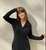 Kadın Uzun Kollu Kruvaze Yaka Krep Mini Boy Elbise thumbnail 12