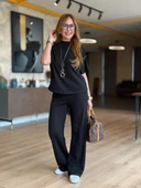 Kadın Kısa Kollu Bisiklet Yaka Omuzdan Düğmeli Viskon Iki Iplik Kısa Bluz Ve Pantolon Ikili Takım thumbnail 3