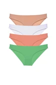 4 adet Süper Eko Set Likralı Kadın Slip Külot Ten Beyaz Pudra Yeşil thumbnail 1