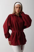 Bel Detaylı Gömlek - Bordo thumbnail 2