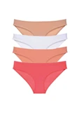 4 adet Süper Eko Set Likralı Kadın Slip Külot Ten Beyaz Pudra Fuşya thumbnail 1