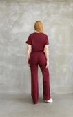 Osy Modal Yumuşak Dokulu Kumaş Bisiklet Yaka Parçalı Detaylı Kısa Kollu Takım - Bordo thumbnail 2