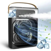 BUFFER® Taşınabilir 3 Farklı Mod Ayarlı 7 Farklı Led Işıklı Sulu Soğutmalı Taşınabilir Masaüstü USB Fan Vantilatör - 1