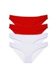 4 adet Süper Eko Set Likralı Kadın Slip Külot Kırmızı Beyaz - 1