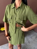 Gömlek Şort Etek Viscon Keten Takım 10162 thumbnail 8