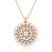 Gümüş Rose Geometrik Desenli Madalyon Kolye thumbnail 1