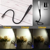 BUFFER® USB Girişli 14 Ledli 3 Kademeli Dokunmatik Masa/Kitap Okuma Lambası Ledi Siyah - 4