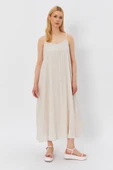 Askılı Uzun Çan Elbise - Natür thumbnail 3