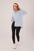 Cep Detay Çizgili Oversize Mavi Gömlek thumbnail 2