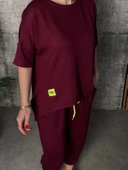 Kadın Kısa Kollu Bisiklet Yaka Viskon Iki Iplik Bluz Ve Pantolon Ikili Takım thumbnail 2