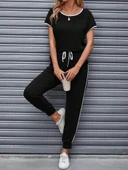 Kadın Kısa Kollu Kayık Yaka Viskon Iki Iplik Bluz Ve Bağcıklı Pantolon Ikili Takım thumbnail 1