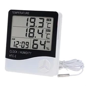 BUFFER® İç ve Dış Ortam Sıcaklığını Ölçebilen LCD Ekran Saat Göstergeli Alarmlı Nem Ölçer Termometre - 1