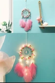 BUFFER® El Yapımı Kuş Tüyü ve Led Işıklı Dekoratif Asma Düş Rüya Kapanı thumbnail 6